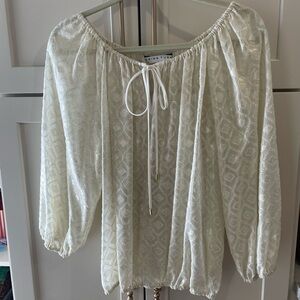 Trina Turk Cream & Gold Blouse with Tie Neck